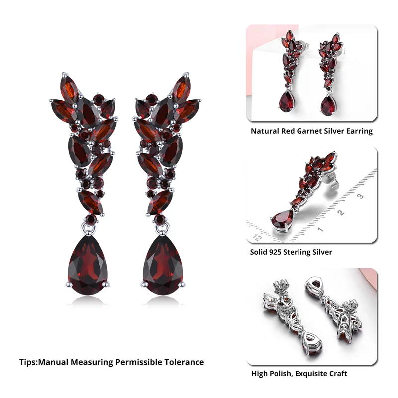 Natural Red Garnet Sterling Silver Drop Earring Women Romantic Style 5.8 Carats Genuine Gemstone Christmas Gift Top Quality