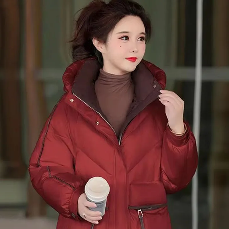 

2025 New Women's Down Cotton Jacket Parkas Coat Korean Edition Winter Coat Hooded Warm and Windproof Overcoat Female