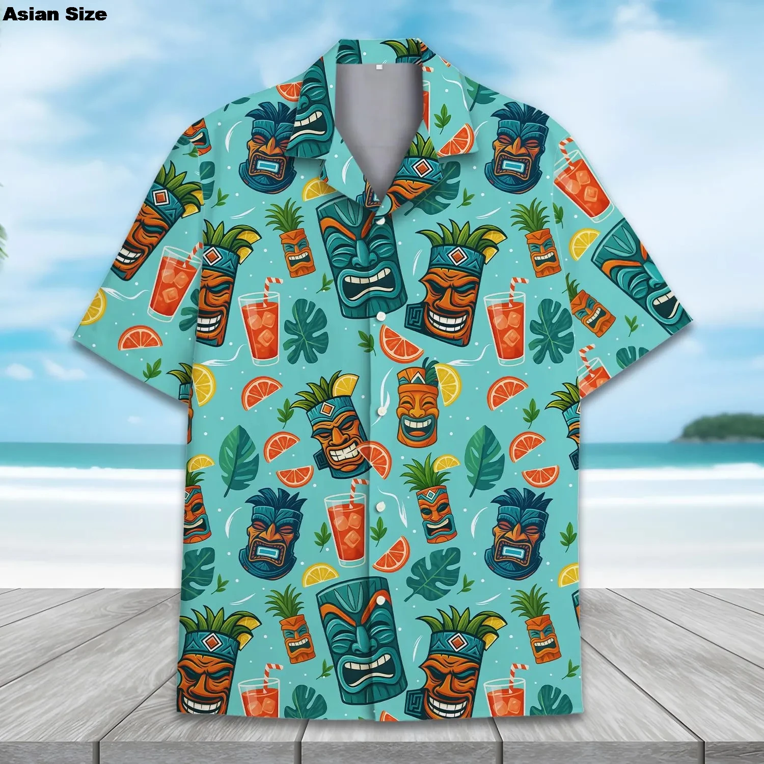 

Tiki Mask Hawaiian Shirt Men Women , Colorful Tiki Aloha Shirt, Short Sleeve Button-Down Summer Shirts, Tropical Beach Shirt