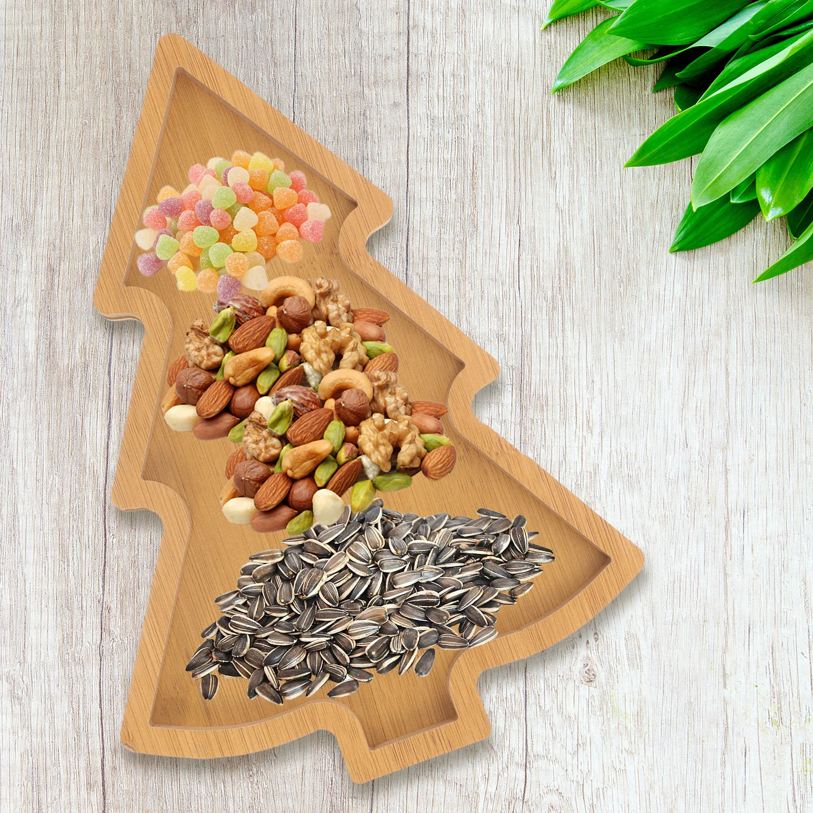 شجرة عيد الميلاد الخشبية على شكل صينية تقديم وجبة خفيفة الفاكهة الجوز طبق تقديم الحلوى حفلة منضدية ديكور الخشب خادم الطعام المقبلات