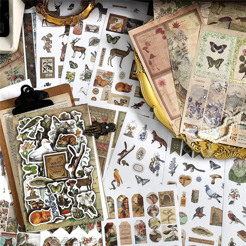 

CS-Vintage Aesthetic Washi Stickers Paper For Scrapbooking, 40 Sheets Ephemera Book For Art Journaling