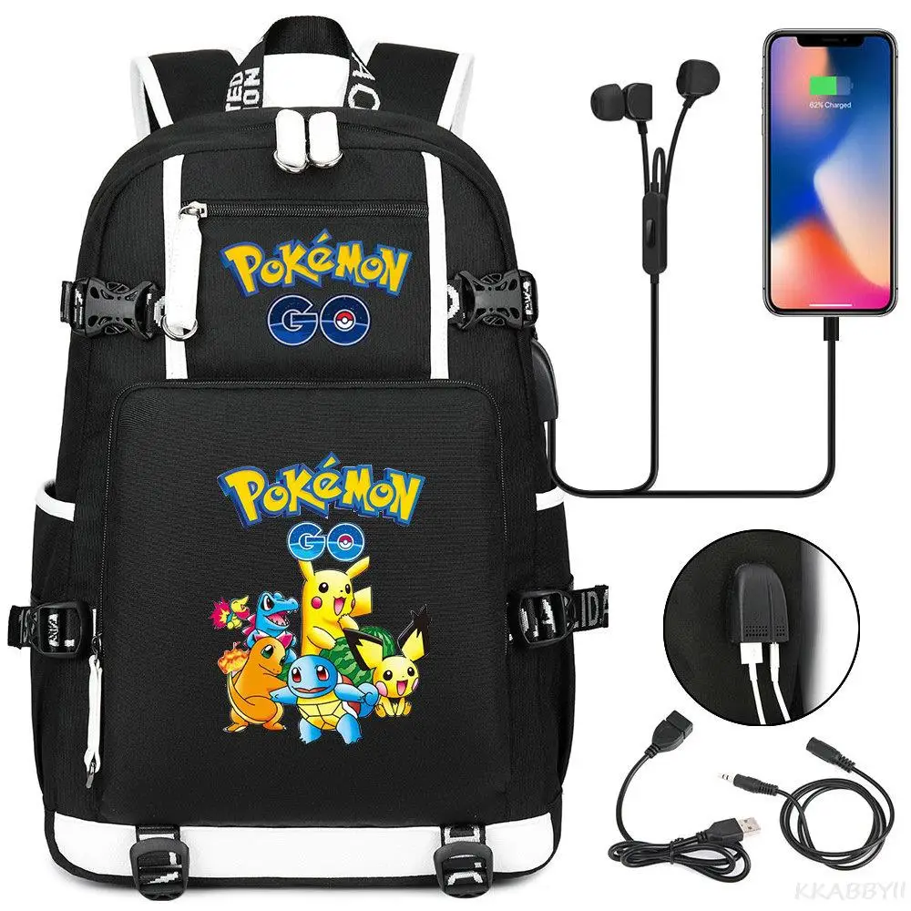 Pokemon Pikachu Backpack USB Laptop Backpack Women Men SchoolBags Canvas Waterproof Rucksack College Daypack Mochilas