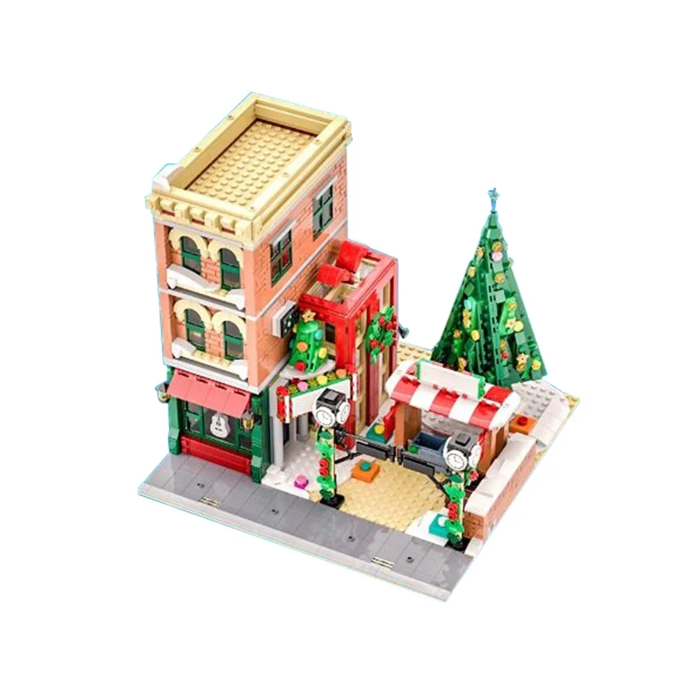 Gobricks MOC ฤดูหนาว Modular สถาปัตยกรรมบรรยากาศคริสต์มาส Street View เพลง Cafe Building Blocks อิฐของเล่นสําหรับของขวัญเด็ก