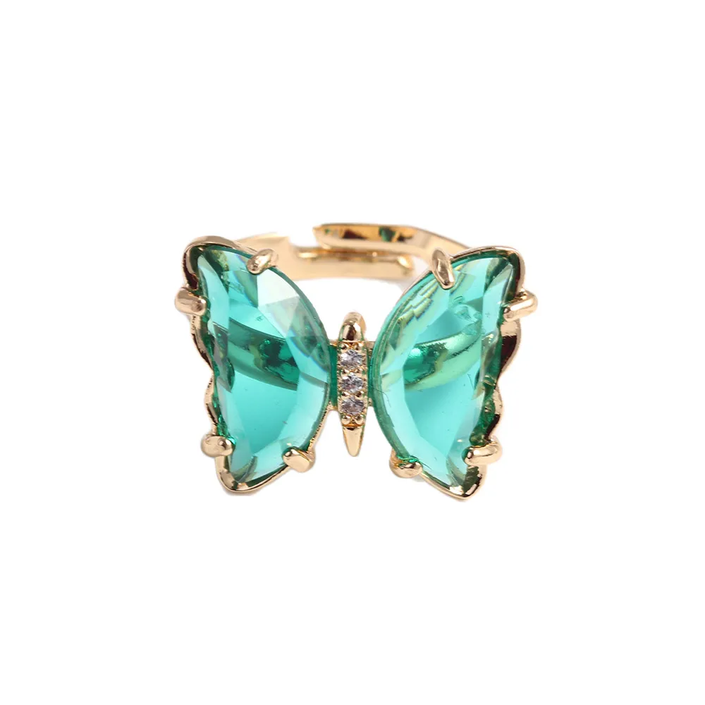 

Fashion Colorful Acrylic Women Transparent Candy Color Gift For Women Open Ring Jewelry Butterfly Finger Ring