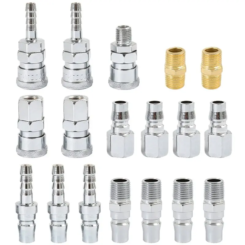 PORK-Quick-Connect Fitting Set(18-Piece) For Air Compressors- Quick-Change Couplers& Plugs For Air Hoses And Pneumatic Tools