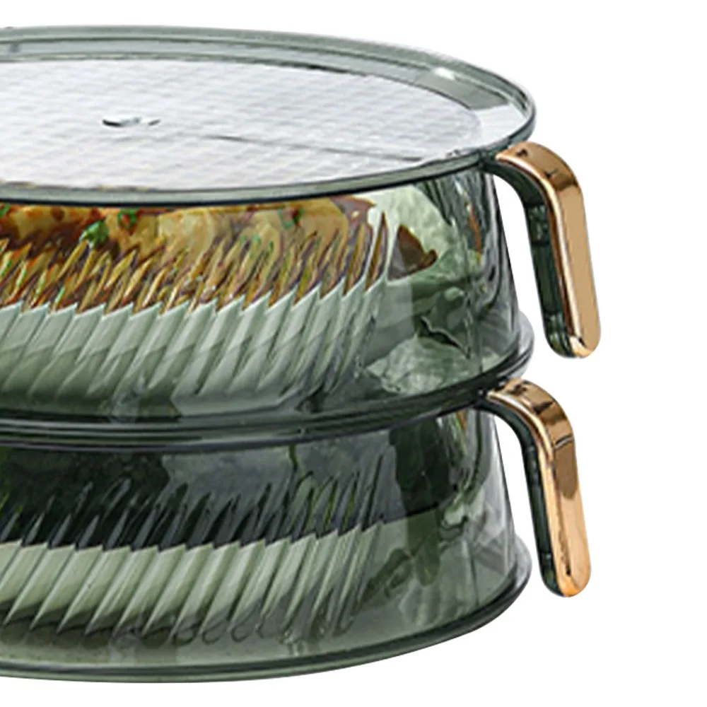 Stackable PET Insulated Food Cover 2 Layer Green Stackable Food Cover Makeup Tray Organizer Countertop Use