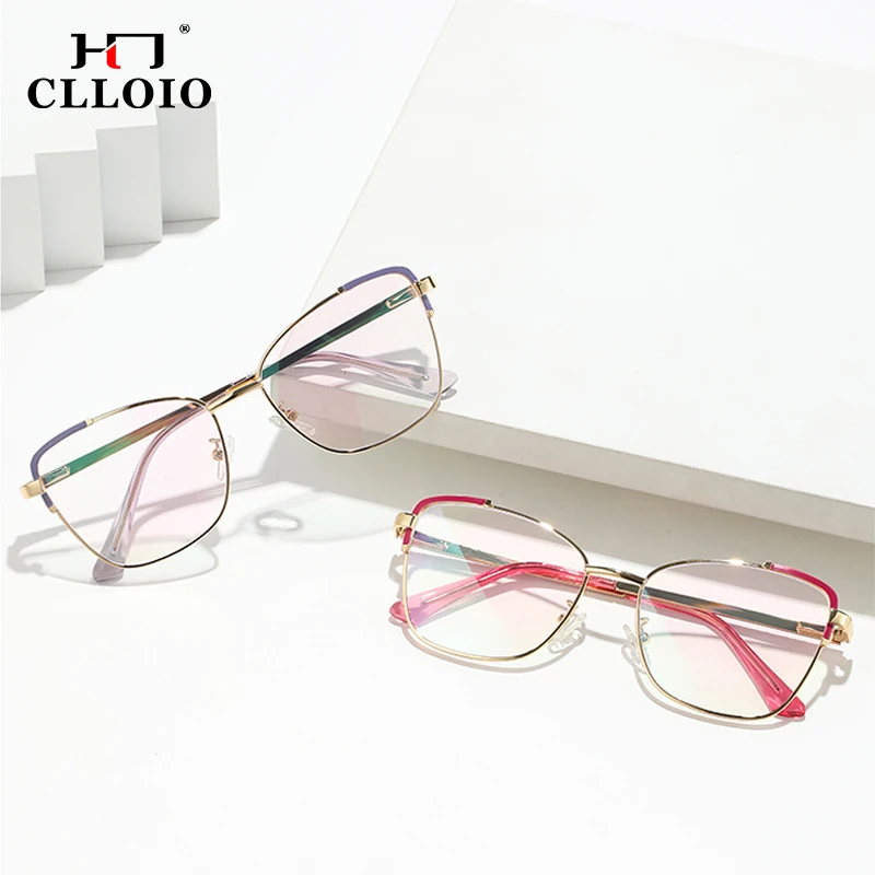 CLLOIO Women Anti Blue Light Reading glasses Street Fashion Cat eye Frame Color Photochromic Myopia Prescription Optical Glasses - Image 3