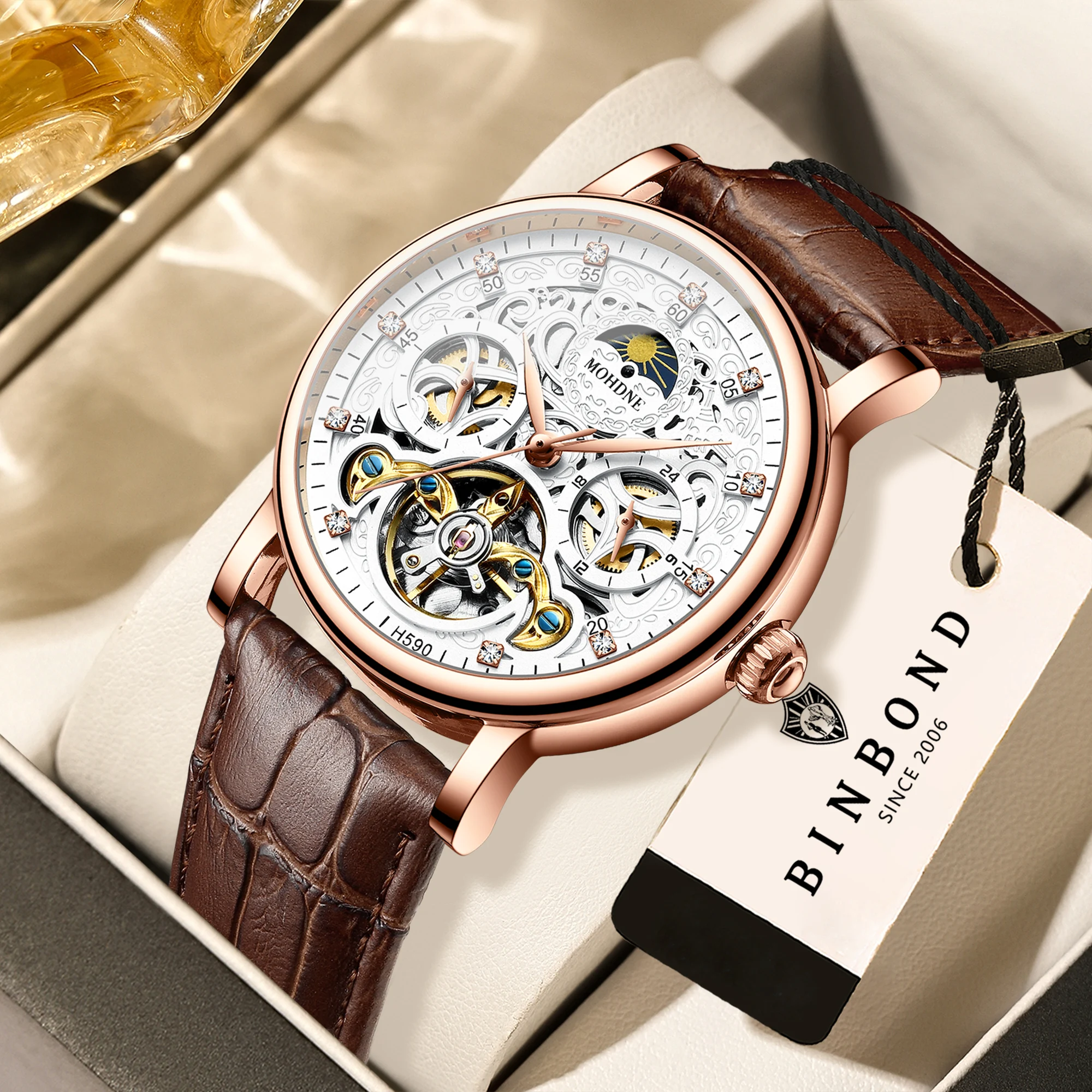 

BINBOND Luxury mechanical wristwatches for men luminous skeleton waterproof automatic tourbillon men's watch business reloj
