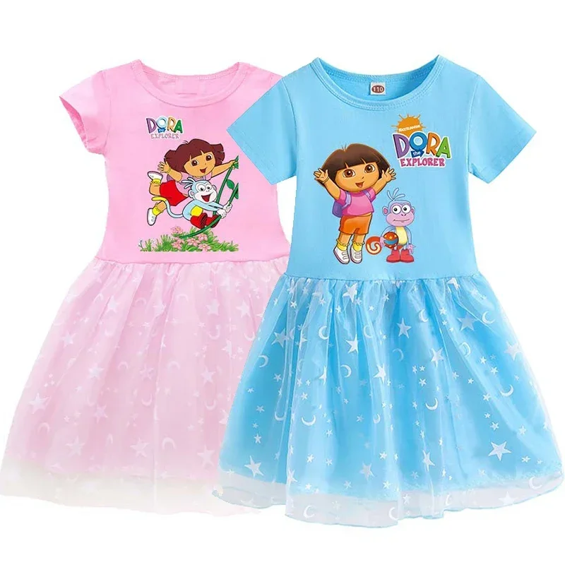 Dora Explorer Kids Summer Princess Dress Cute Cartoon Dora Girls Dress Baby Cosplay Princess Dress Clothes Kids Dresses Gift