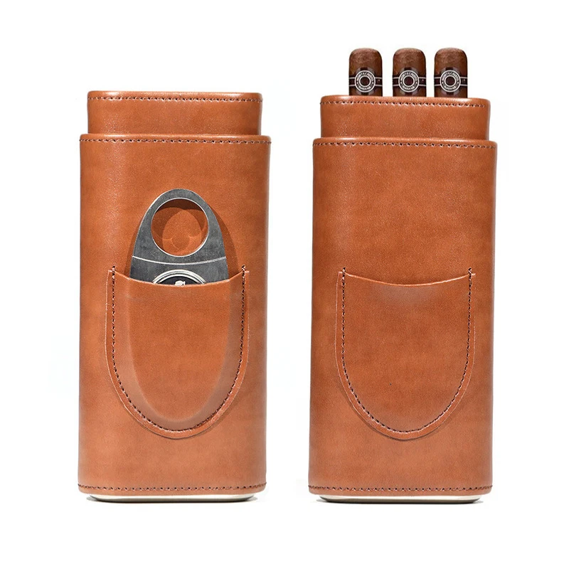 High Quality Cigar Moisturizing Case Portable 3-Piece Cigar Moisturizing Leather Case