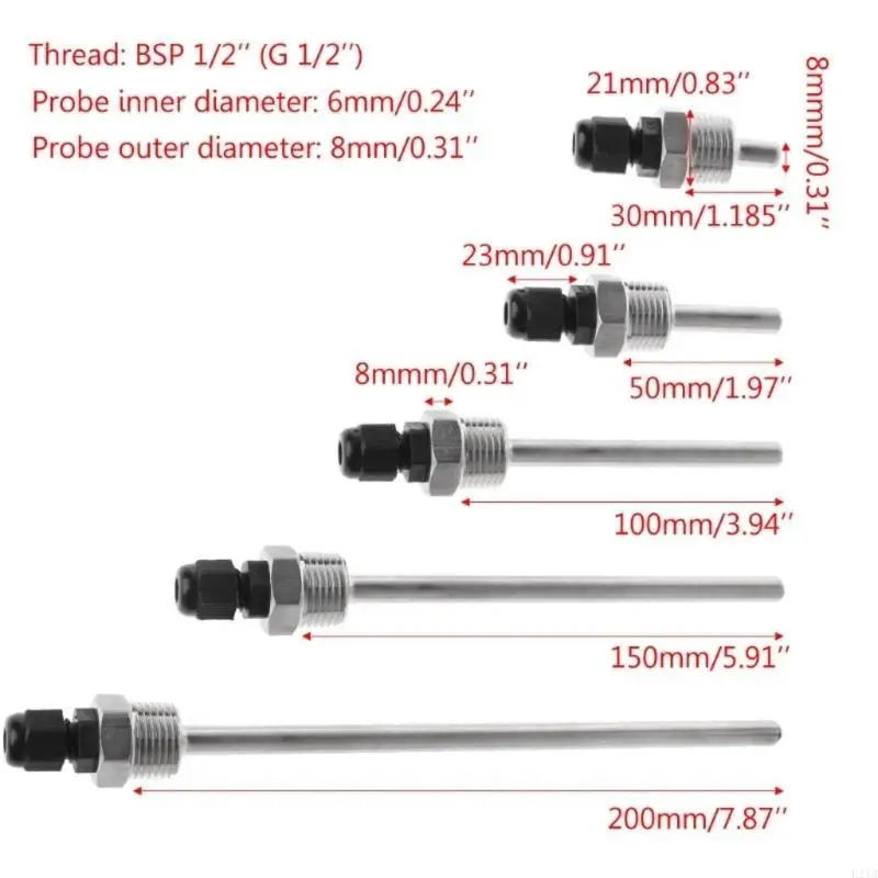 2025 جيب الأكمام الجديد في ThermoWell لأجهزة استشعار درجة الحرارة 30-200 ملم حرارية