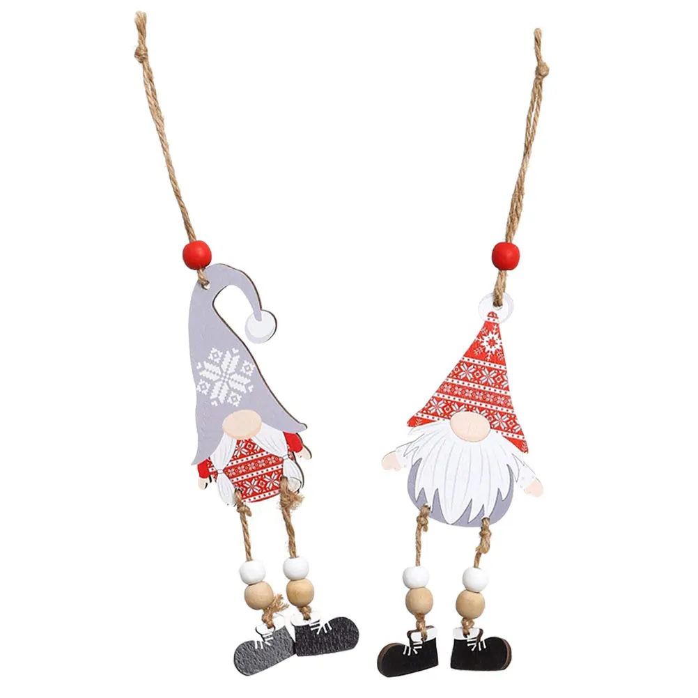 

2 Pcs Outdoor Faceless Old Man Pendant Elder Christmas Gnome Wood Tree Decorations