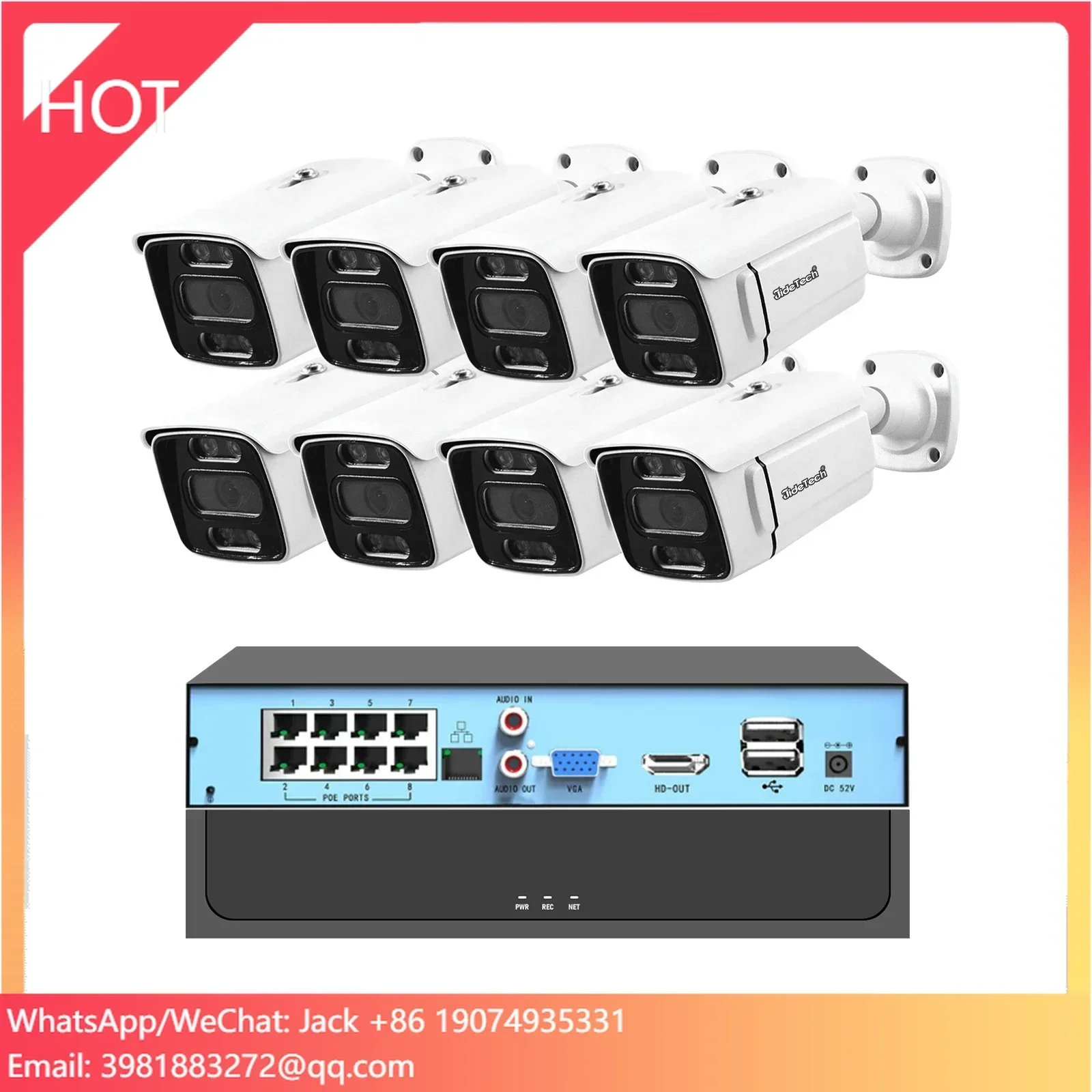 JideTech 4K 8CH H.265 PoE Surveillance CCTV Security Camera System with Intelligent Detection, Audio Input and Output