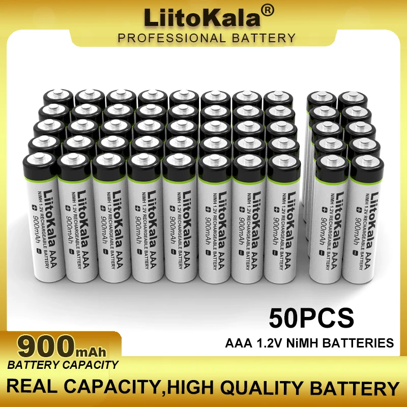 

50PCS/LOT LiitoKala AAA NiMH 1.2V Rechargeable Battery 900mAh Suitable For Toys, Mice, Electronic Scales, Etc.