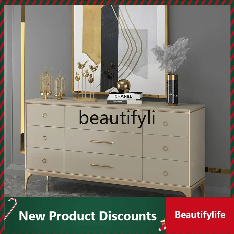 

American light luxury entrance solid wood nine chest cabinet storage simple modern chest D80