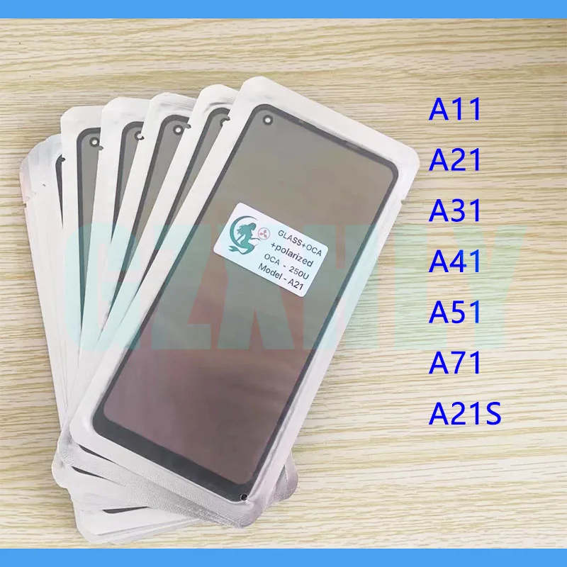 

10 шт. 3 в 1 ЖК-экран Переднее стекло + OCA + поляризатор для Samsung Galaxy A21 A11 A31 A41 A51 A71 A21s сенсорная стеклянная панель