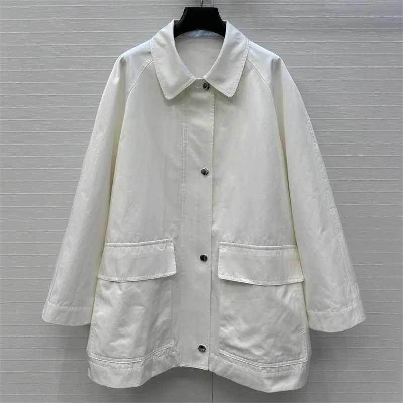 

Женский плащ, новинка осени 2024, однобортный, свободный крой, женская ветровка из чистого хлопка с лацканами, женская куртка, верхняя одежда