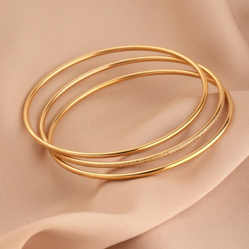 3 pcs/lot Round Circle Cuff Bangles Bracelets for Women 60/62 mm Yellow Gold Color High Quality Jewelry Accessories Gifts