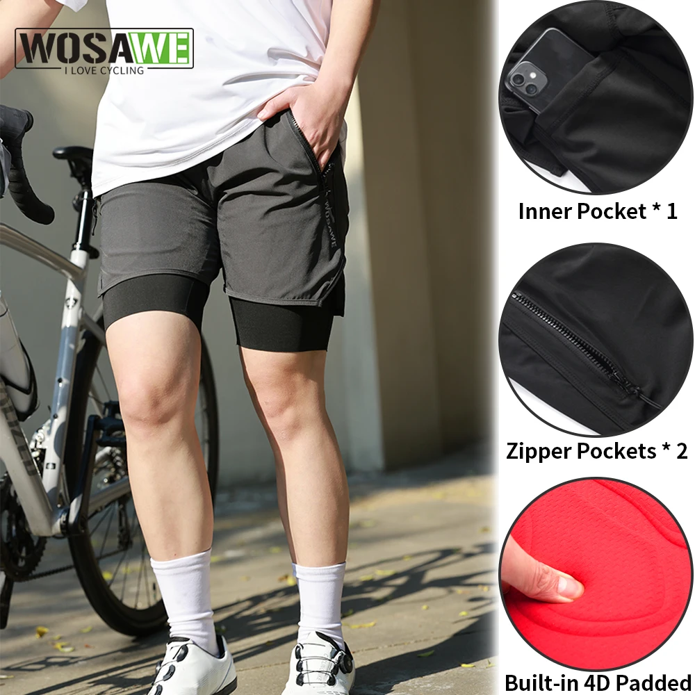 

WOSAWE MTB Shorts Men Women Cycling Shorts 3 Pockets 4D Sponge Pad 2 in 1 Mountain Bike Shorts MX BMX DH Dirt Bike Summer Pants