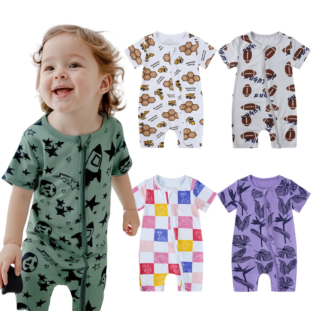 

2025 Summer Newborn Baby Romper Clothes Infant Boy Girl Onesie Pyjamas Full Print Bamboo Fiber Breathable Sleepwear Jumpsuits