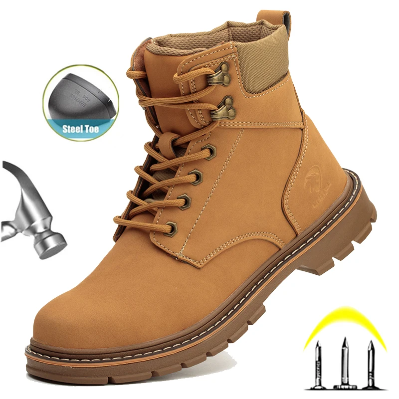 Waterproof Safety Shoes Men Work Sneakers Indestructible Shoes Puncture-Proof Protective Work Boots  High Top Steel Toe Boots