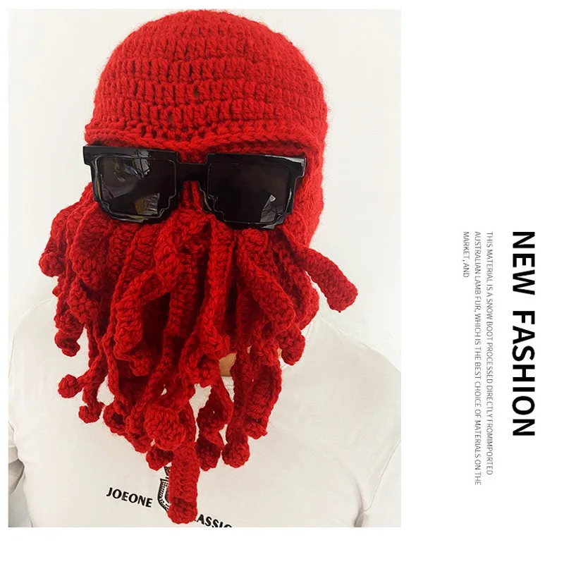 Europäische und amerikanische hand gewebte lustige Party Octopus Bart Hut häkeln Cthulhu Männer und Frauen gestrickt Wind maske Hut Halloween ani – Detail 1