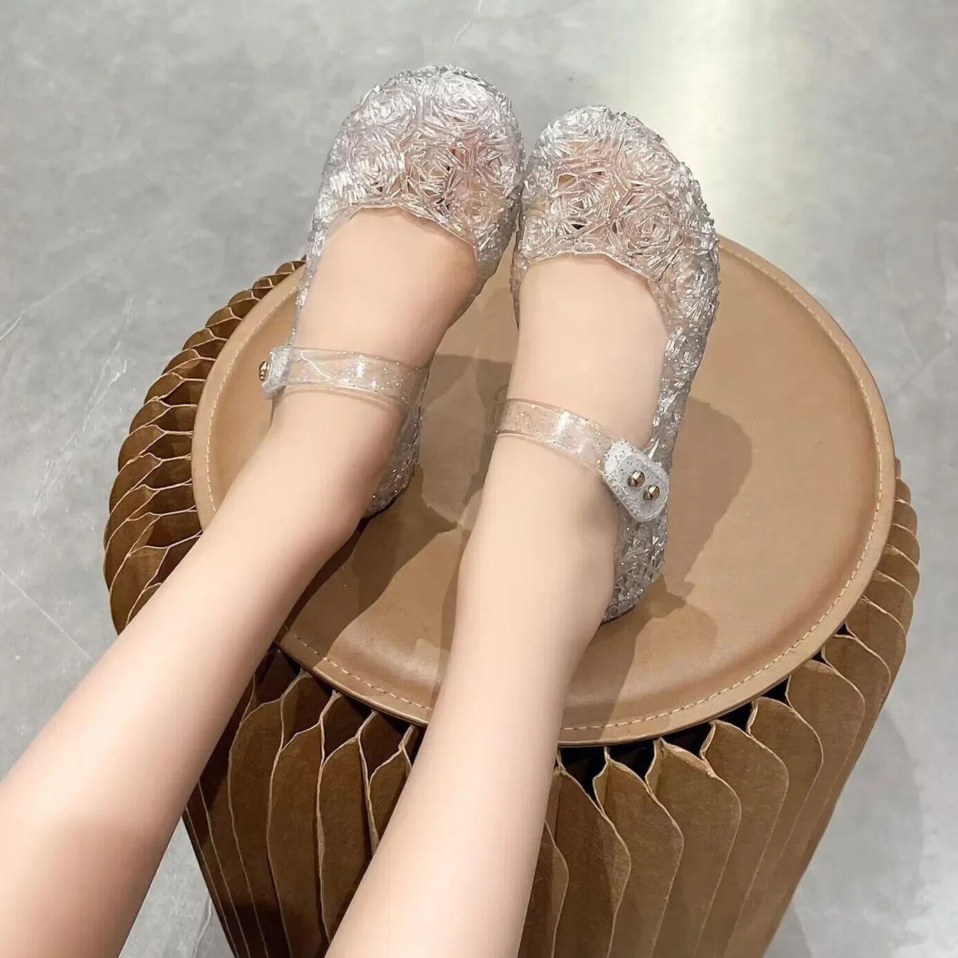 

Summer Princess Shoes Children Ankle Buckle Strap Sandals Kids High Heel Crystal Baby Party Sandals Toddler Slippers Beach Shoes