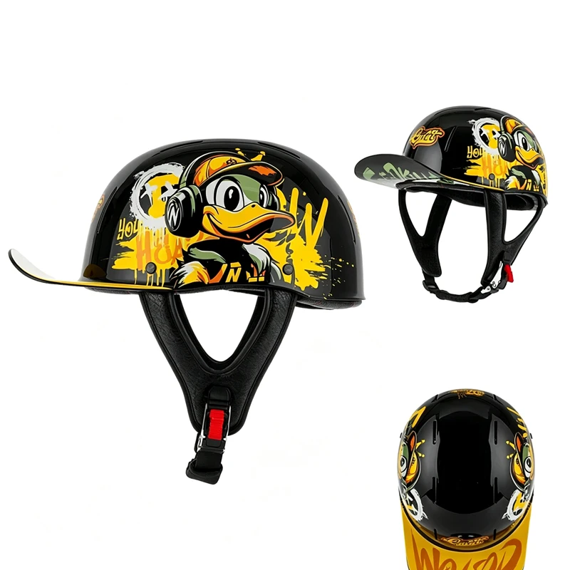 Carbon Fiber Motorcycle Half Helmet, Summer Breathable Baseball‑Cap Style Retro Helmet for Men & Women, Cruiser Scooter Open‑Fac