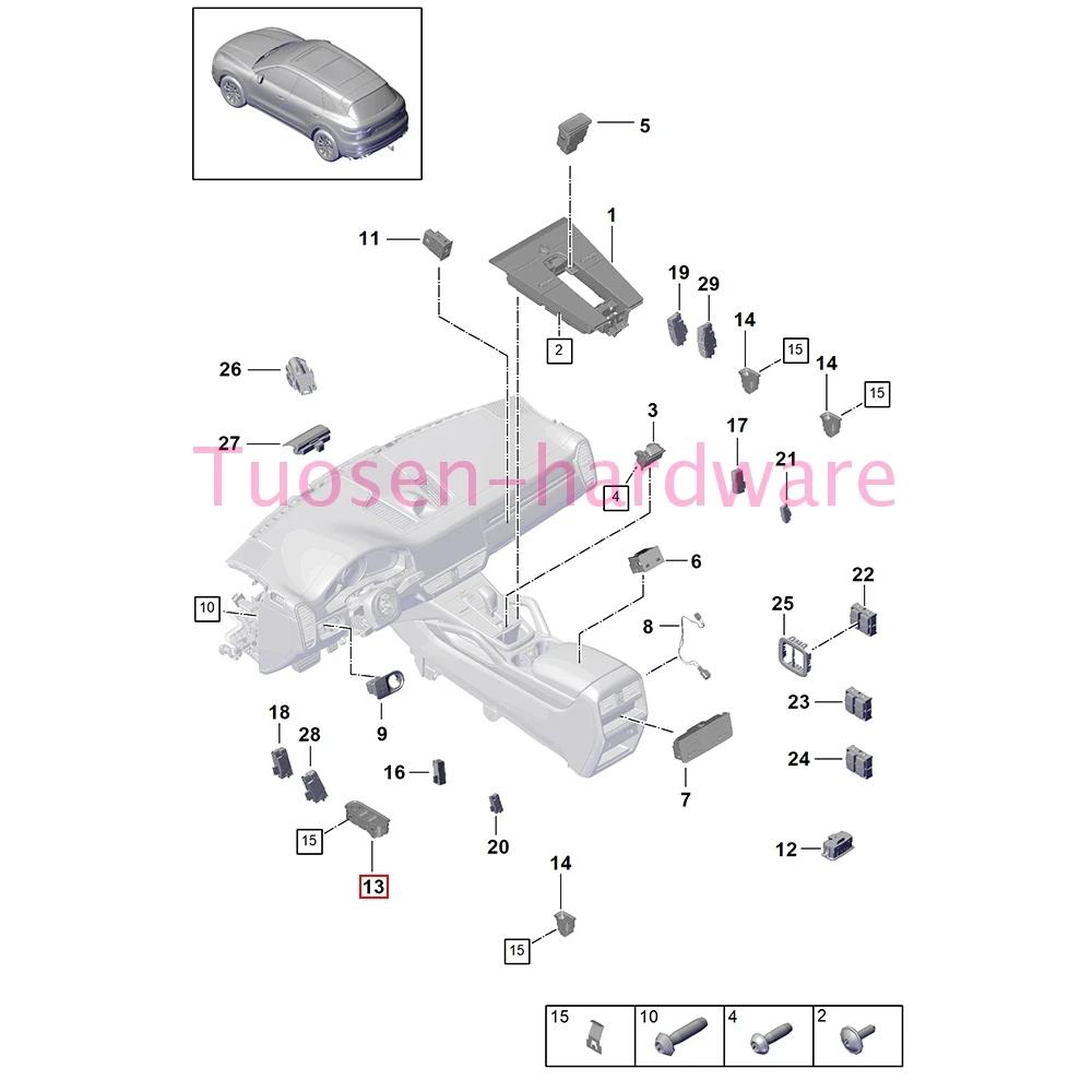 Włącznik przedniej lewej szyby do 2018 Porsche Cayenne-2021 Panamera 2017-2020 971959858C 7 pp959858mdml