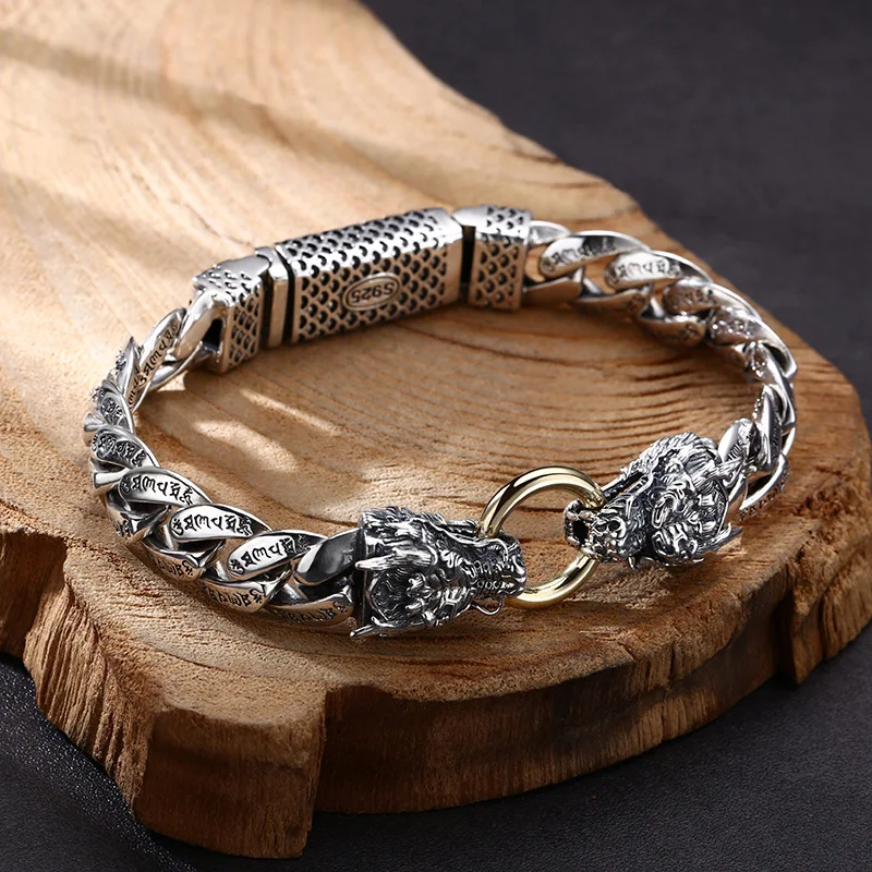 bracelet personality double snake head bite ring bracelet splendid trendy Thai silver vintage distressed ornament