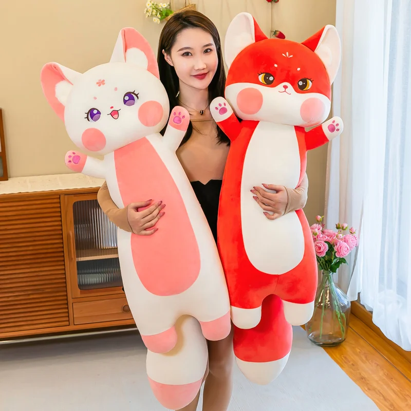 Cute Cartoon Fox Plush Pillow White Pink Red Long Animal Fox Plush Pillow Soft Padded Cotton Decoration Bedroom Accompany Sleep