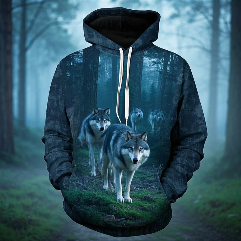 

Vintage Men's Hoodies 3D Wolf Print Tops Fashion Animal Graphic Long Sleeve Hooded Sweatshirt Oversized Streetwear Unisex 2025