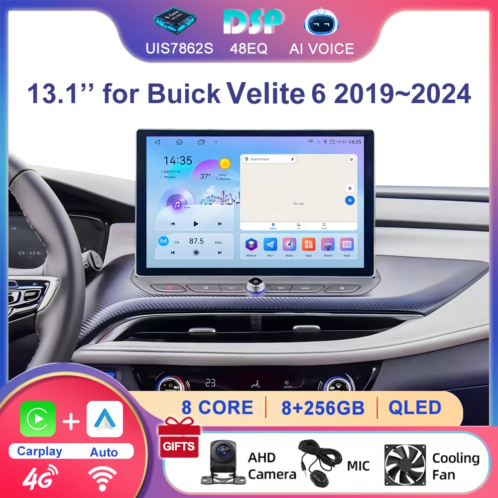 Reproductor Estéreo para Auto con Pantalla de 13.1'' 4G LTE Wifi 1920*1200 Android, Carplay Inalámbrico, Android Auto, Radio RDS para Buick Velite 6 2019~2023