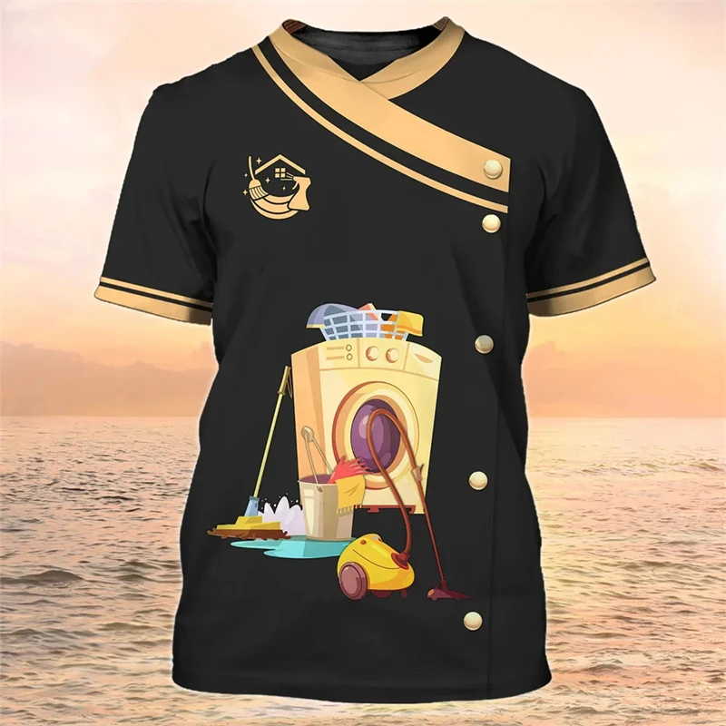 New Cleaning Tools 3d Printed T-Shirt Woman Men House Cleaner Uniform Workwear T Shirts Harajuku Tops Tee Oversized 4xl Clothing