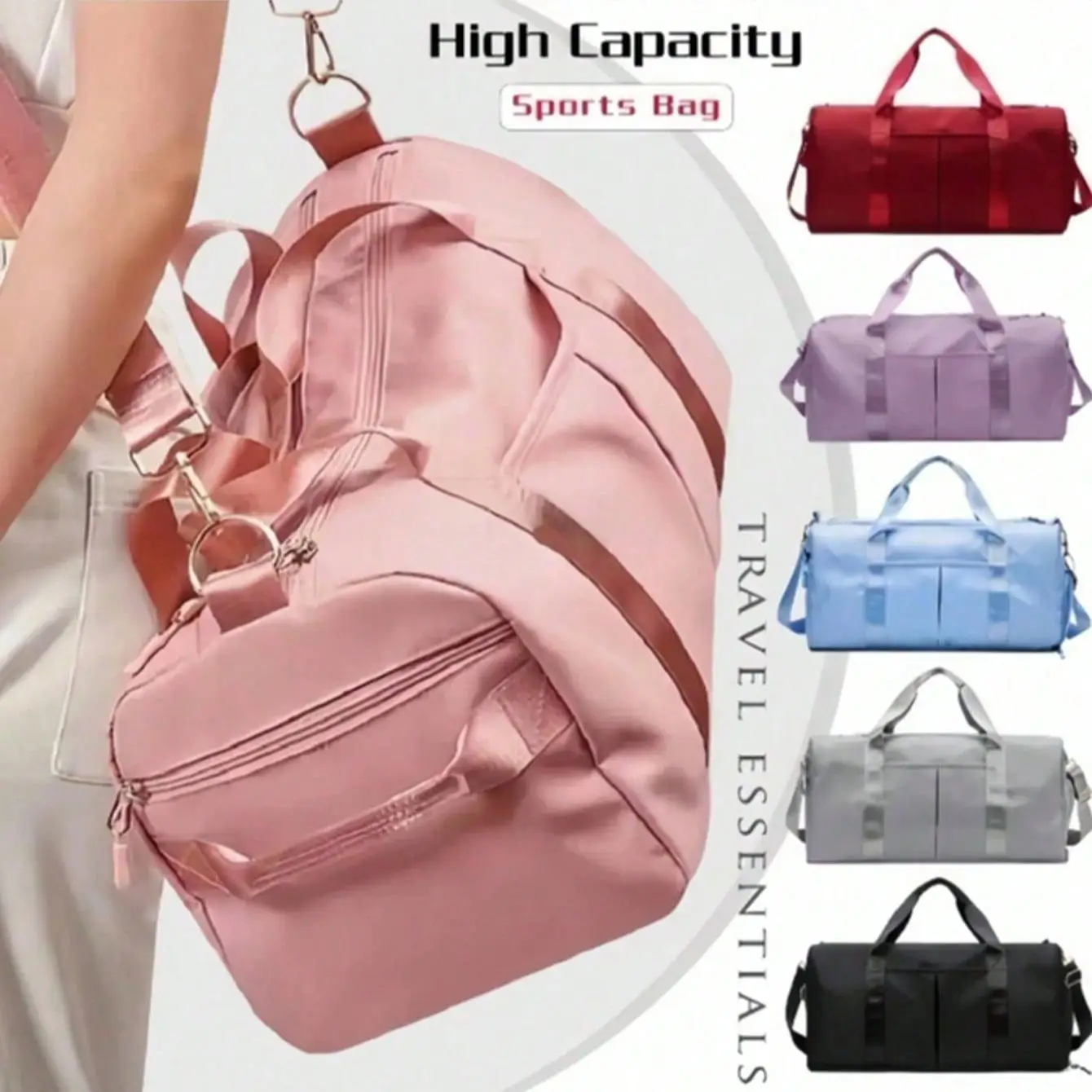 Large Capacity Travel Bag, Portable Dry & Wet Separation Yoga Training Bag, Shoe Space Sports Fitness Bag