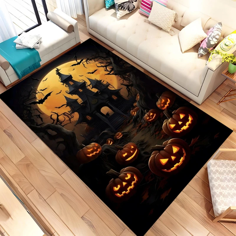 Spooky Haunted House Jack O Lantern Bat graphics Rug,Game Room Sofa Living Room,Non Slip Rug,Surprise