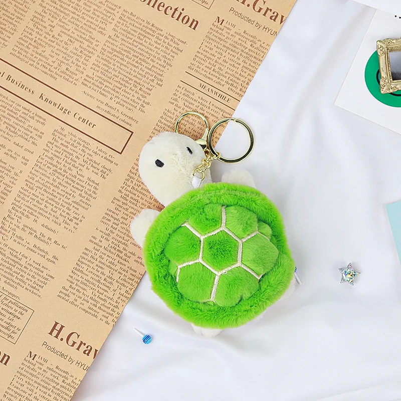 Kawaii Little Turtle Plush Keychain Cute Fluffy Tortoise Doll Pendant Soft Stuffed Animal Toy Backpack Bag Hanging Decor Gift