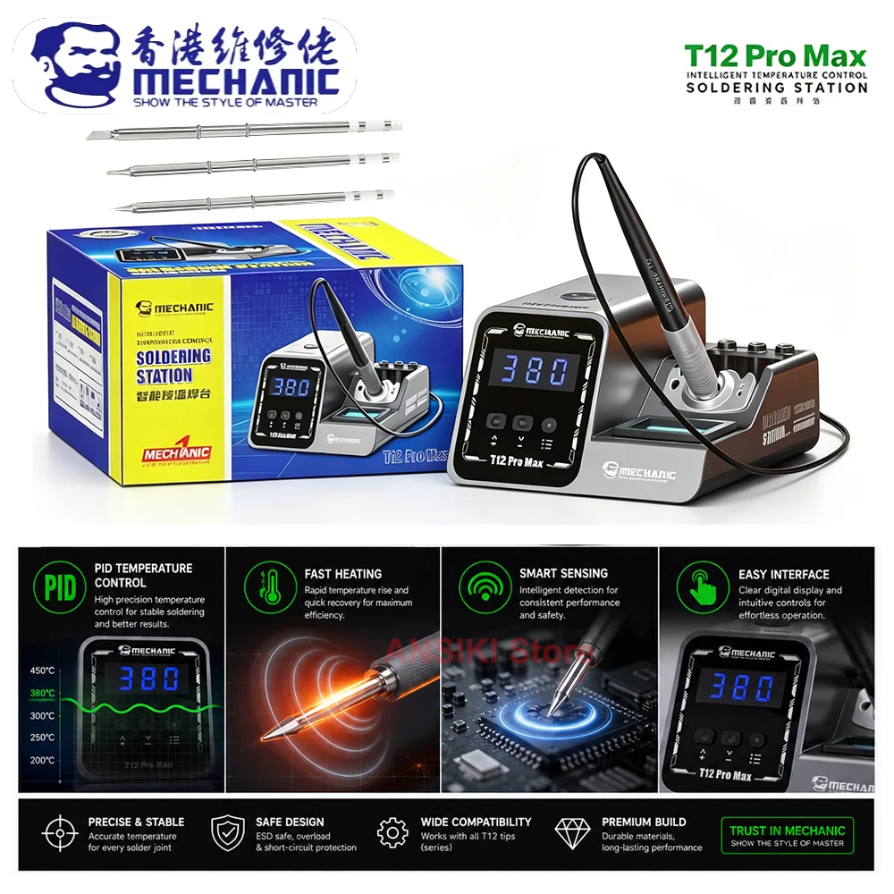MECHANIC T12 Pro Max 120W Soldering Station PID Control 4s Fast Heating Smart Sleep T12 Handle For PCB Welding Repair Tools