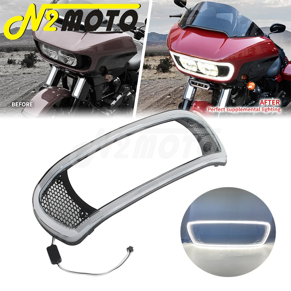 

Motorcycle Front Fairing Trim Cover Bezel W/ DRL LED Light For Harley Touring Road Glide CVO Road Glides 2014-up Headlamp Covers