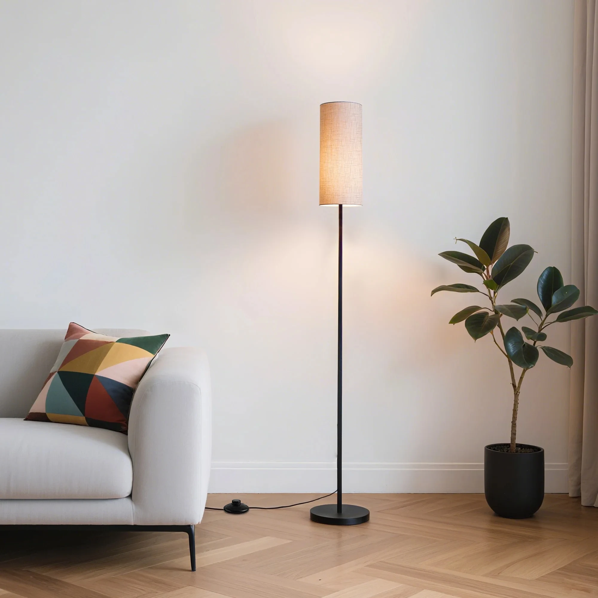 Fabric Shade Floor Lamp, 9W 800LM 3000-6000K Dimmable Standing Lamp with Remote & Foot Switch, Iron & Cloth Floor Light for Living Room Bedroom view 8