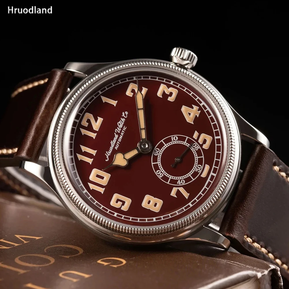 Hruodland 2025 Новый F027 Классические мужские автоматические механические часы из нержавеющей стали Коричневая кожа Дайвинг 5 бар C3 relojes para homb