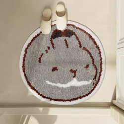 Tufting Round Rabbit Bathroom Mat Fluffy Flocking Bathmat Tub Side Rug Pet Carpet Floor Anti Slip Doormat Home Nursery Decor