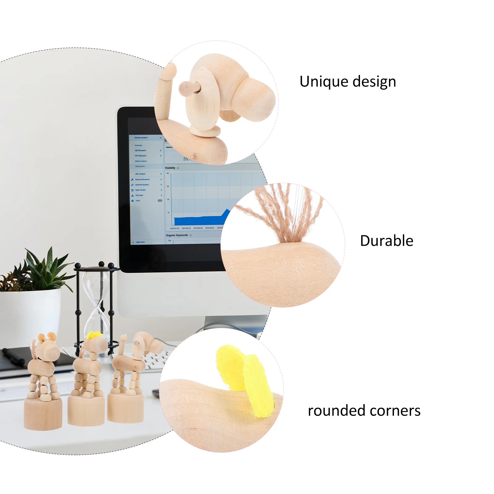 3 szt. Drewniane figurki psów do samodzielnego malowania, bezpieczne rękodzieło dla dzieci, kreatywne ozdoby na biurko.