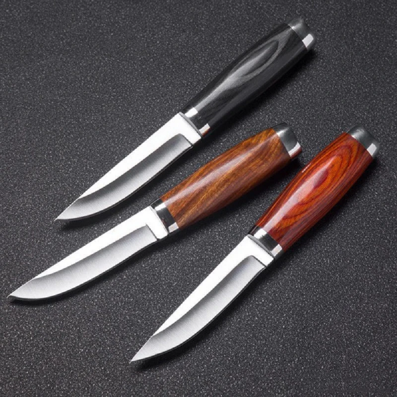 1 sharp stainless steel fruit knife with wooden handle, multi-purpose barbecue cut pocket knife for family and barbecue