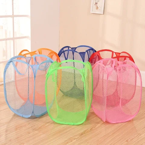 

Large Foldable Nylon Mesh Laundry Basket Storage Household Dirty Clothes Bag Washing Child Organization 1Pc Light