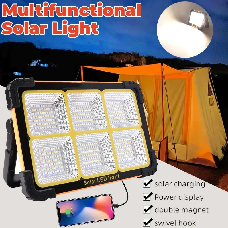 15000W LED Solar Light Portable Rechargeable Work Light Waterproof Battery Powered for Job Site Car Repairing Emergency Lighting