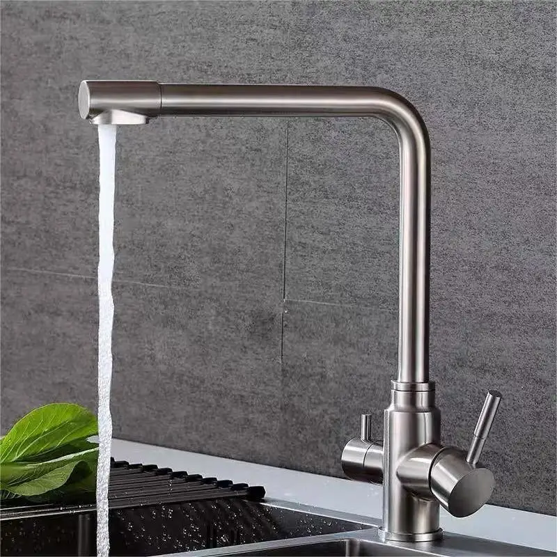 

3-in-1 Kitchen Faucet 304 Stainless Steel Kitchen Sink Clean Water Hot and Cold Water Faucet Single Hole Double Handle Faucet