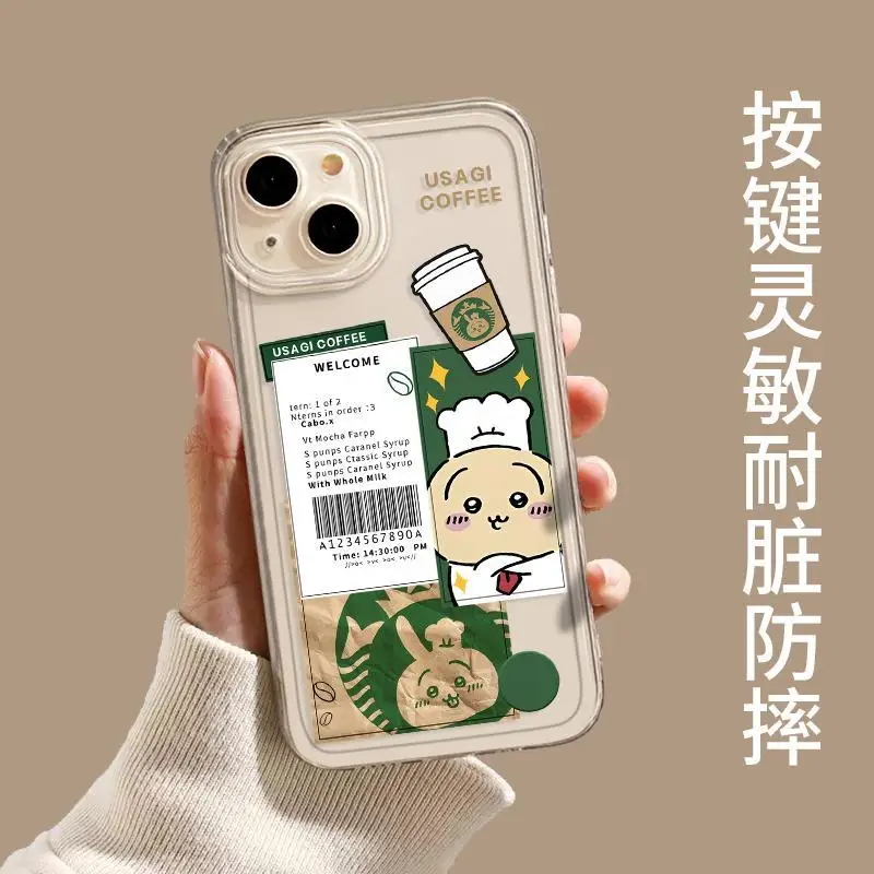 Kawaii Anime Chiikawas Phone Case Iphone15 14 13 Pro Max Mini Cartoon Chiikawas Usagi Coffee Phone Case Creative Girl Gifts