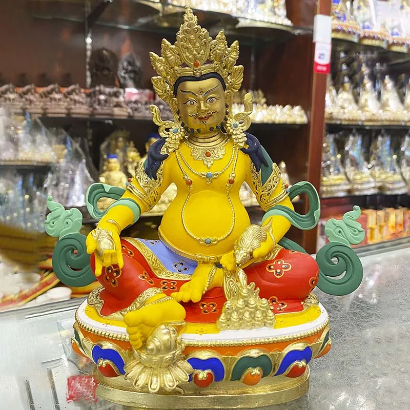 high grade colored draw Buddha statue bless family GOOD luck Yellow Jambhala God of wealth Mammon Painted