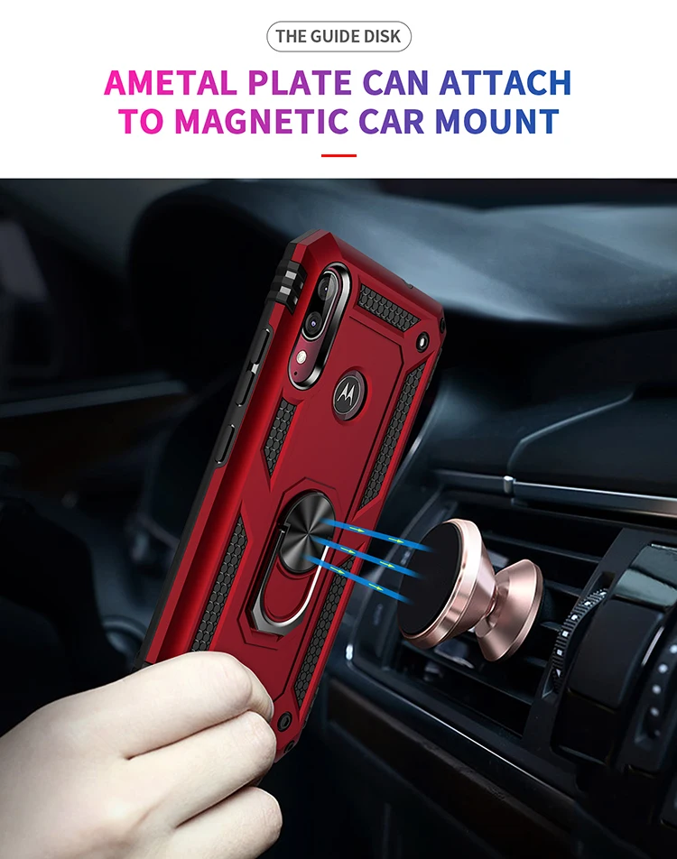 Shockproof Case for Motorola Moto E6 plus E6plus E 6+ 6plus Armor Military Drop Protective Magnet Car Holder Ring Case Cover